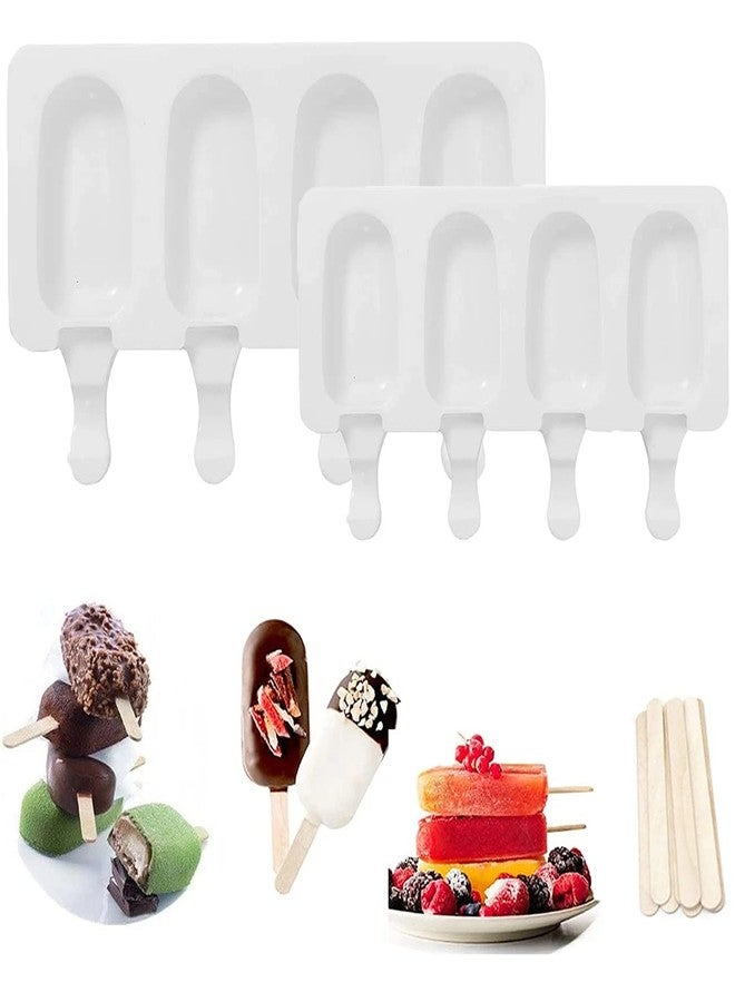 Mayata 2PCS 4XCell Silicone Ice Cream Mold Popsicle Molds DIY Homemade Dessert Freezer Fruit Juice Ice Pop Maker Mould with Sticks - Image 1